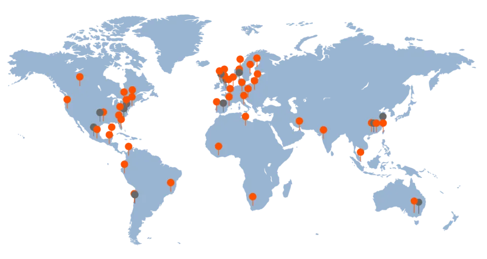 world map showing modulex offices